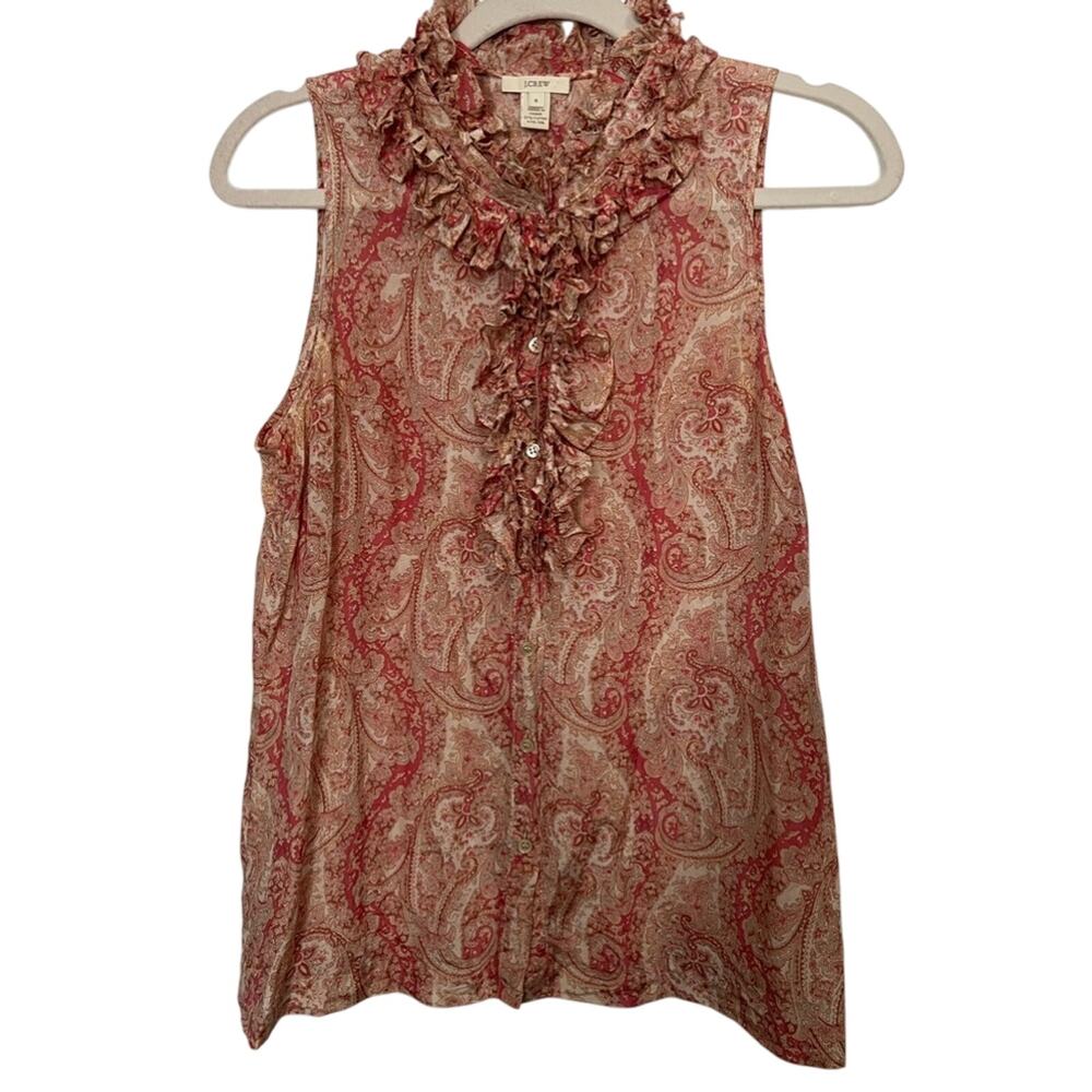 J. Crew Sleeveless Button Up Paisley Silk Blend Blouse  Size 8